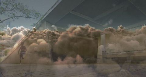 Surreal Image of Woman Running Beside Ominous Clouds