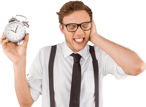 geeky businessman with alarm clock on transparent background - Download Free Stock Videos Pikwizard.com