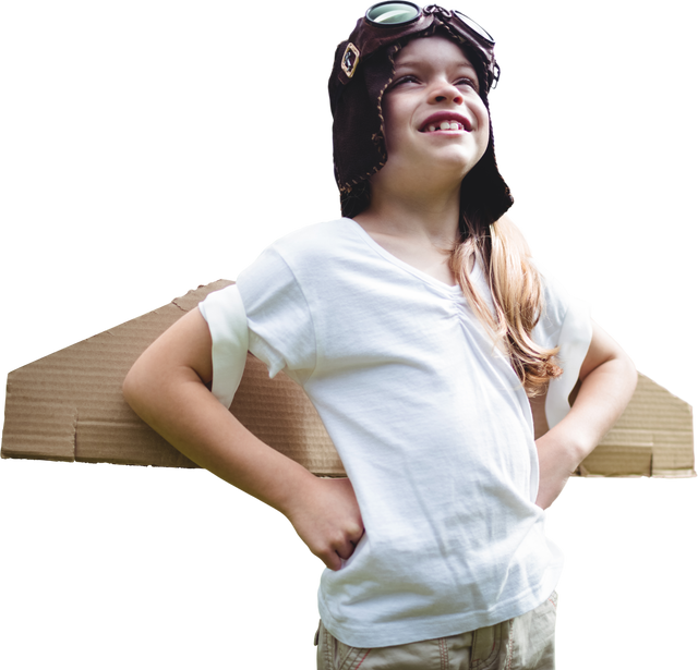 Happy Girl with Cardboard Wings and Flying Goggles Imagining Flight Transparent Background - Download Free Stock Videos Pikwizard.com