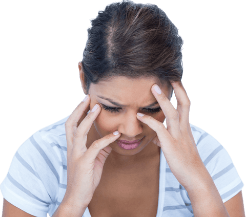 Despair Concept Female Touching Head on Transparent Background