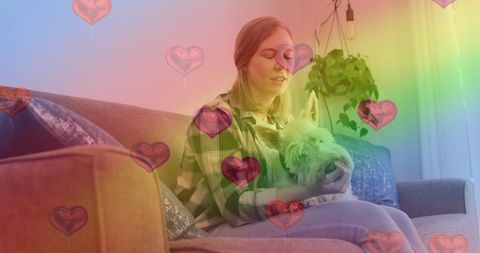 Woman Holding Dog with Rainbow and Hearts Overlay - Download Free Stock Images Pikwizard.com