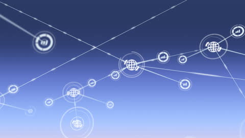 Digital Network Icons Connecting on Blue Background