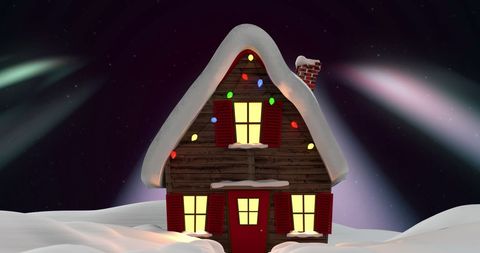 Festive Christmas Cottage Under Northern Lights