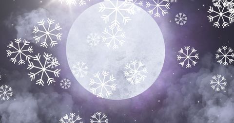 Winter Wonderland with Snowflakes and Full Moon