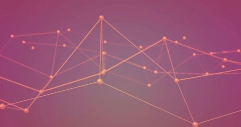 Glowing abstract network of connected nodes and lines in pink gradient digital background