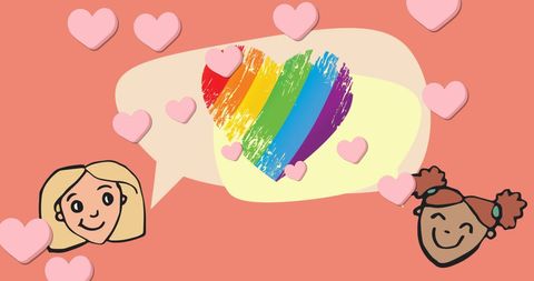 Rainbow Heart and Smiling Girls Illustrations for Pride - Download Free Stock Images Pikwizard.com