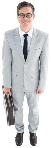 Transparent Businessman with Briefcase Wearing Suit and Glasses