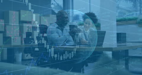 Diverse Business Team Analyzing Financial Data on Laptop in Modern Office