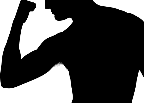 Silhouette of muscular athlete flexing on transparent background