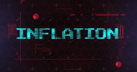 Futuristic neon pixel inflation graphic on hex grid hud for finance and economy stories