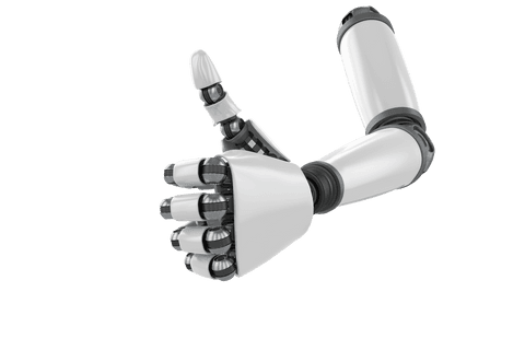 Robotic arm giving thumbs up symbol on transparent background