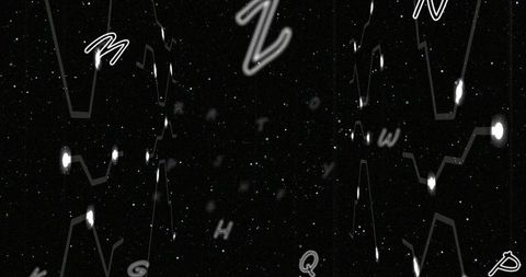 Abstract digital connections with floating letters over dark background