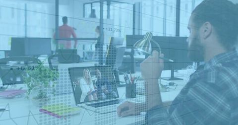 Modern Coworking Space with Virtual Meeting Participation