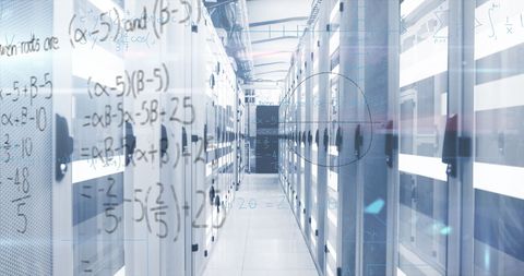 Digital Overlay of Data Processing Systems in Modern Server Room - Download Free Stock Images Pikwizard.com