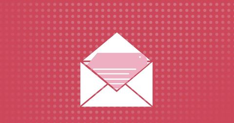 White envelope icon on red background with dots pattern