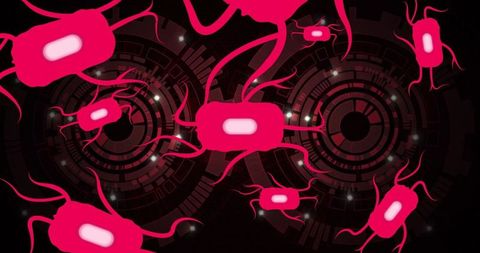 Abstract visualization of bacteria amidst futuristic digital interface