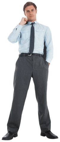 Transparent Background Confident Businessman Adjusting Tie