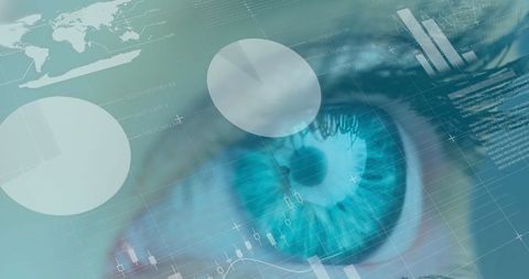 Woman's Eye Overlaid with Financial Data Visualization and Global Network - Download Free Stock Images Pikwizard.com