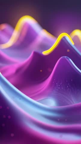 Gliding yellow crest flowing over neon purple and blue waves in abstract futuristic motion loop