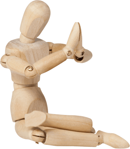 Transparent Wooden Mannequin Practicing Yoga Poses