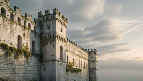 Majestic coastal fortress with crenellated battlements in trieste, italy