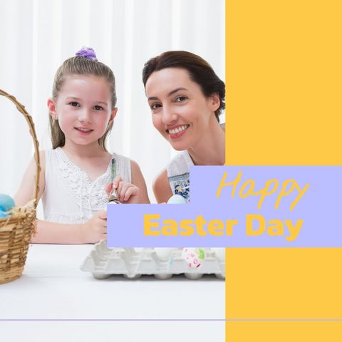 Mother and Daughter Celebrating Easter with Egg Decoration
