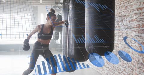 Woman Training with Digital Graph Overlays in Modern Gym - Download Free Stock Images Pikwizard.com