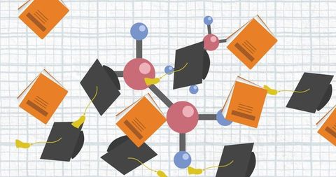 Educational concept with books and graduation caps digital graphic