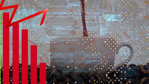 Digital Globe Animation with Data Overlay in Office Environment