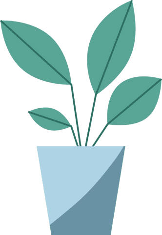 Transparent minimalistic potted plant with teal leaves