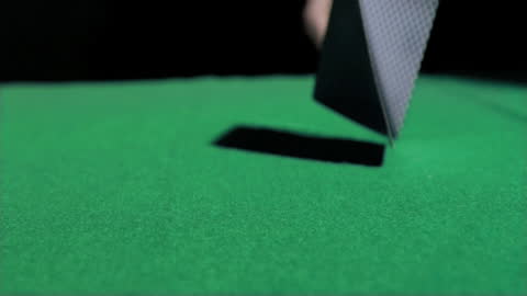 Dramatic Card Toss in Slow Motion on Poker Table