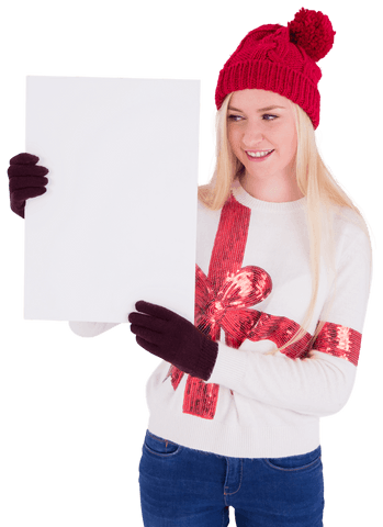 festive woman holding blank sign with transparent background - Download Free Stock Videos Pikwizard.com
