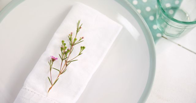 Elegantly Served Table Setting With Flower Arrangement On Napkin - Download Free Stock Images Pikwizard.com