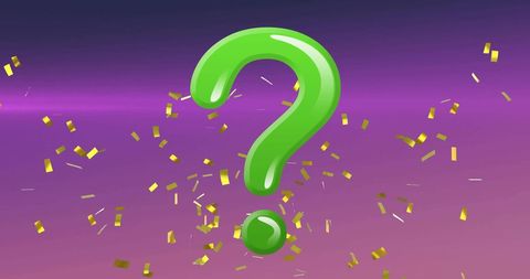 Glowing Green Question Mark with Golden Confetti Celebration - Download Free Stock Images Pikwizard.com