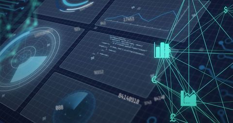 Futuristic Digital Data Interface with Globe and Analytics - Download Free Stock Images Pikwizard.com