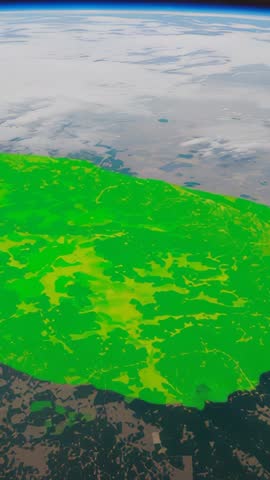 Drifting Camera Showing Vegetation Overlay Rising Over Land From Orbit Vertical Video