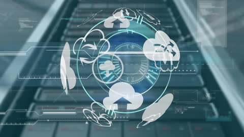 Cloud Computing Technology Spinning Animation over Server