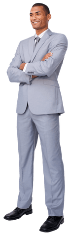 Confident Businessman in Light Gray Suit with Transparent Background