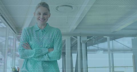 Smiling Businesswoman Analyzing Digital Growth Charts