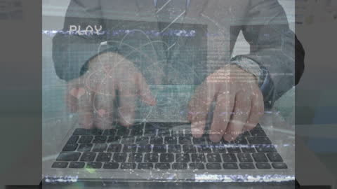 Businessman Typing with Digital Data Interface Overlay