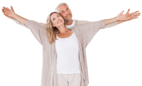 Happy Mature Couple with Outstretched Arms on Transparent Background