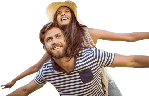 Happy Transparent Couple Piggybacking and Smiling