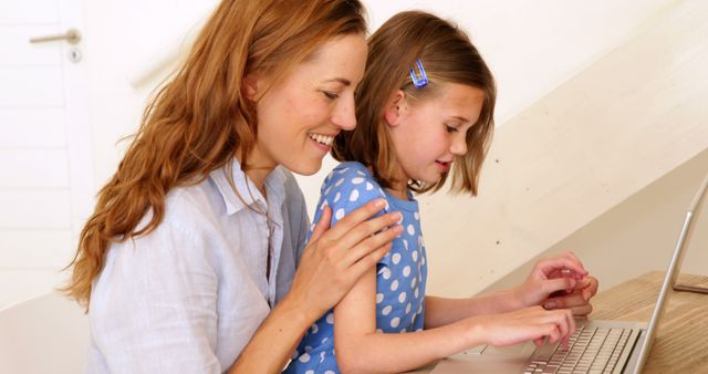 Mother and Daughter Learning on Laptop at Home - Download Free Stock Images Pikwizard.com