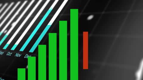 Digital Financial Growth Bar Graph with Global Data Overlay