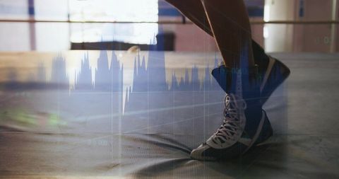 Boxer's Feet in Ring with Data Analytics Overlay