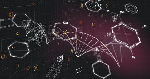 DNA Strand with Chemical Structures and Data Overlay - Download Free Stock Images Pikwizard.com