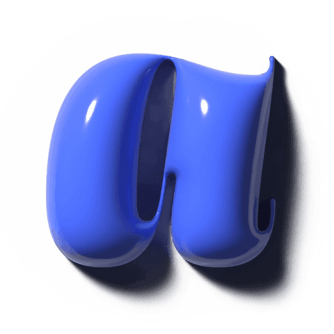 Transparent canvas showing floating cobalt-blue glossy 3d m-shape sculpture with halo
