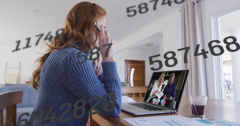 Woman working remotely with data connectivity overlay