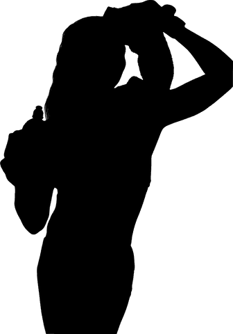 Silhouette of athletic woman with towel and water on transparent background