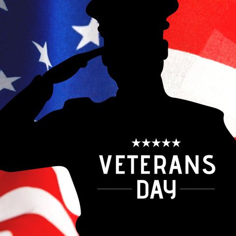 Veterans day tribute with american flag and soldier silhouette